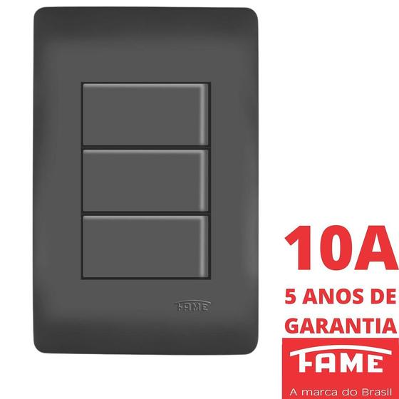 Imagem de Interruptor Simples 3 Teclas 10A Com Placa 4x2 Habitat Black FAME