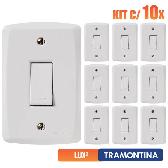 Imagem de Interruptor Simples Lux2 Branco Tramontina 10A/250V Kit c/ 10 unidades c/placa