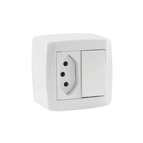 Imagem de Interruptor simples monobloco 10a + tomada 20a 250v slim box tomada de acender