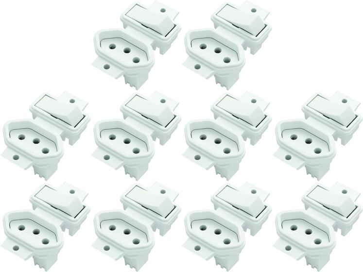Imagem de Interruptor Simples + Tomada 10a Sistema X Bco S/ Placa c/10