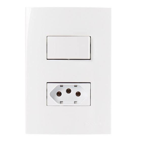 Imagem de Interruptor Simples + Tomada 20a Sleek Branco Margirius C/ 3 Conjuntos