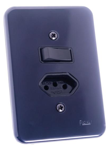 Imagem de Interruptor Simples + Tomada 2P+T 10a L Pollar Black Radial