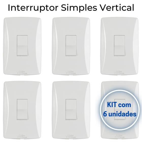 Imagem de Interruptor Simples Vertical Mec-tronic Branco com Placa 4x2 - Kit c/ 6 unidades