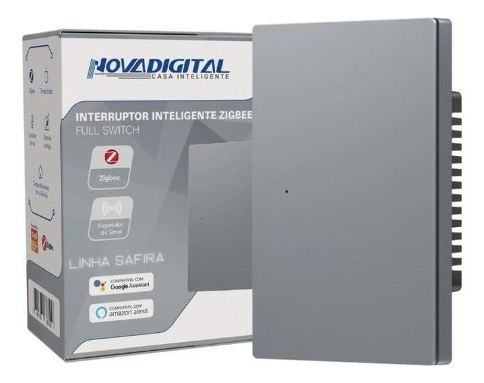 Imagem de Interruptor Tecla Fisica 1 Botao Zigbee com Led NovaDigital Grafite - Cinza
