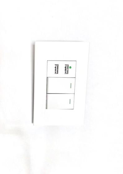 Imagem de Interruptor Tomada 2 Usb De Parede Universal Bivolt 2.1A 5V