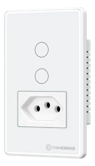 Imagem de Interruptor Touch 2 Botões Com Tomada Wifi Primebras Branco