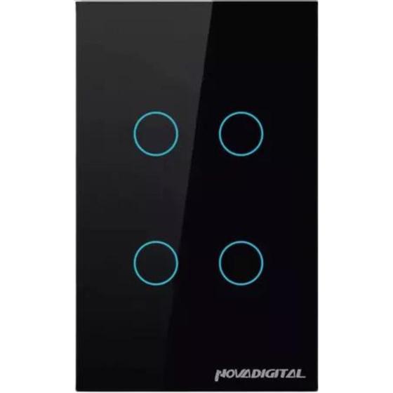 Imagem de Interruptor Touch Zigbee com 4 Botões Preto Novadigital ZTS-4-B / ZTS-US4-B