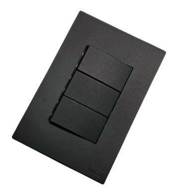 Imagem de Interruptor Triplo Simples Recta Preto Satin Blux