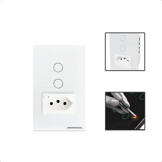 Imagem de Interruptor Zigbee Intelig Touch 2Botões Tomada 4X2 - Branco