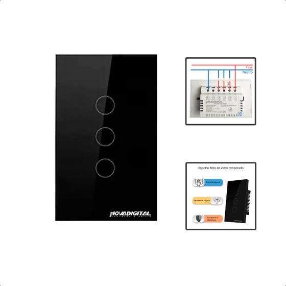 Imagem de Interruptor Zigbee Touch 3 Botões Inteligente 4x2