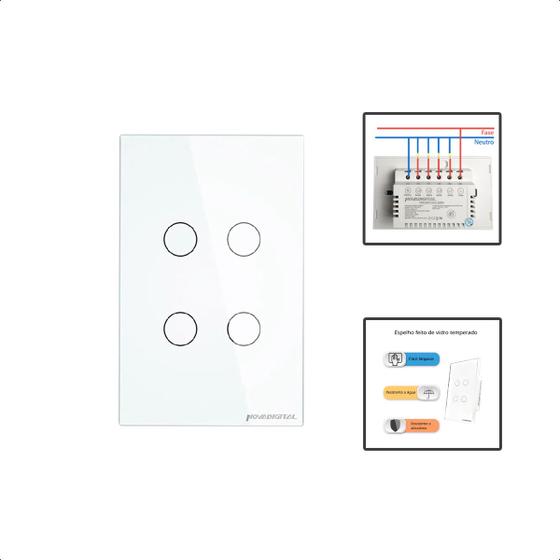 Imagem de Interruptor Zigbee Touch 4 Botões Inteligente 4x2