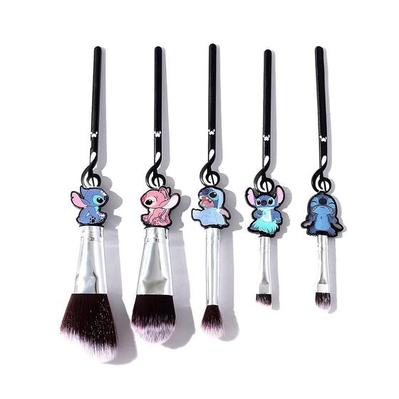 Imagem de Interstellar Baby Makeup Brushes Set, 5Pcs Creative Stitch Theme Cosmetic Makeup Brush, Premium Synthetic Foundation Eyeshades Brush Sets Melhores presentes para meninas adolescentes Mulheres (A) (C - Preto)