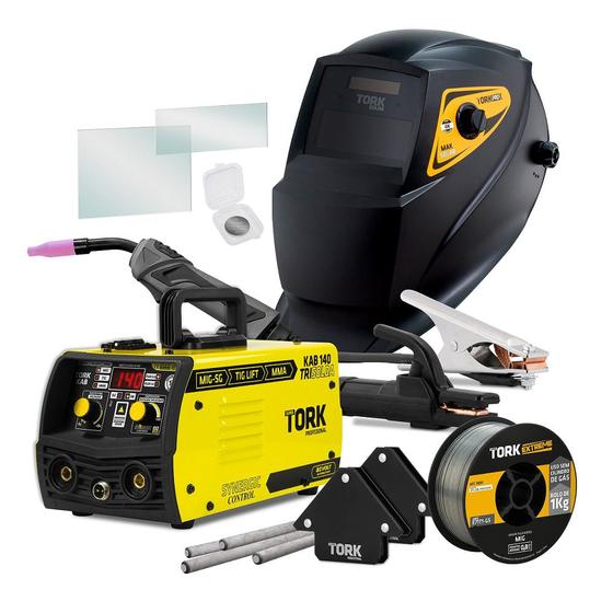 Imagem de Inversor Solda Mig Eletrodo Tig 140A Bivolt 127/220V Com Mascara Arame Esquadro Tork