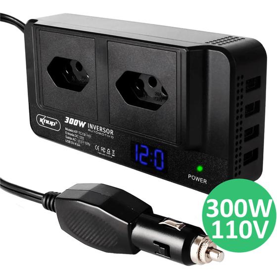 Inversor Tensão 12v 110v Veicular Com 300w Conversor 4 Porta USB - KPTC13110V Menor preço em Inversor Tensão 12v 110v Veicular Com 300w Conversor 4 Porta USB - KPTC13110V