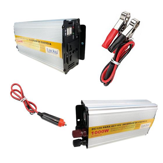 Imagem de Inversor Transformador Conversor 1000w 12v Para 110v Carro Veicular