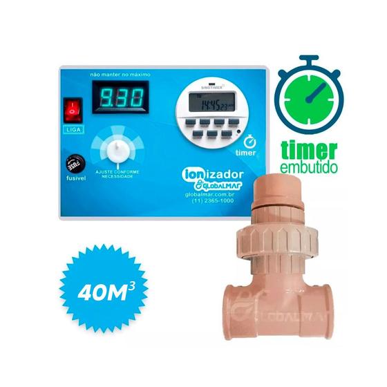 Ionizador piscina globalmar comando com timer digital 40m³ 220v