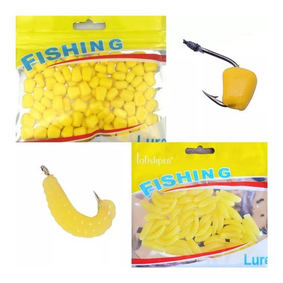 Imagem de Isca De Pesca Bichinho Da Laranja De Silicone 50 Unidades + Milho Artificial De Silicone 50 Un