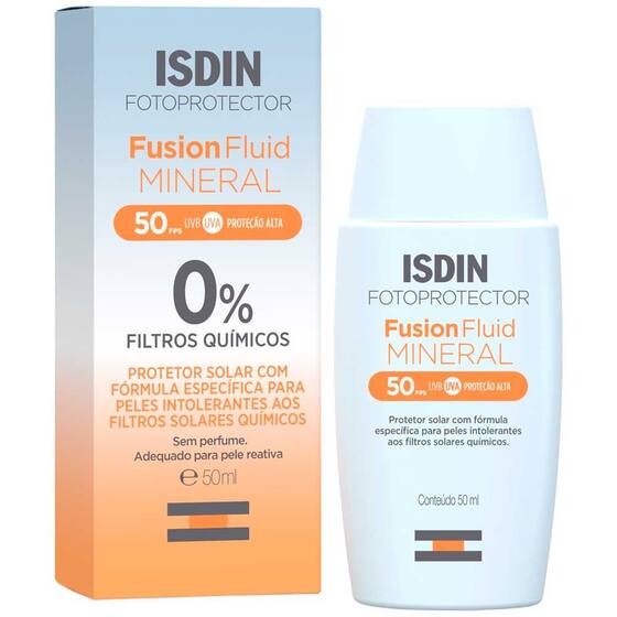 Isdin Fotoprotector Protetor Solar Fusion Fluid Mineral FPS50 0% Filtros Químicos 50ml