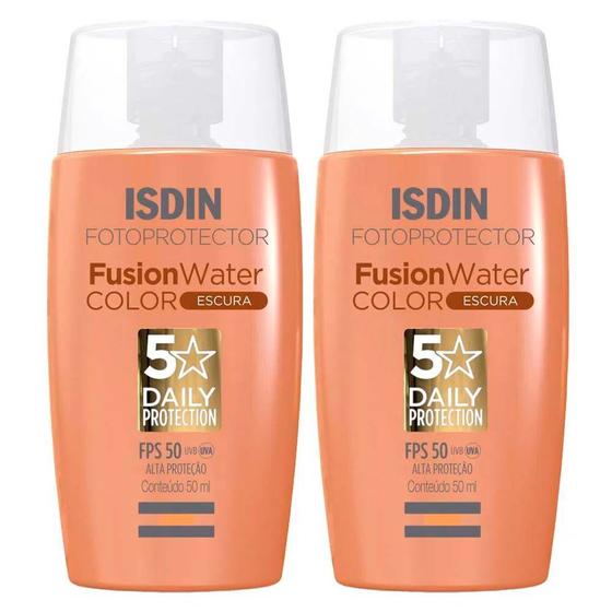 Imagem de Isdin Fusion Water 5 Stars Color Kit com 2 Unidades  Protetor Solar Facial com Cor FPS50  50ml  Escura