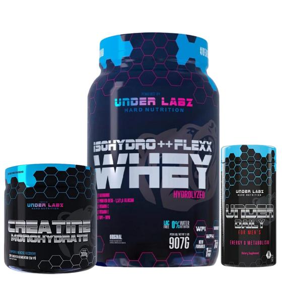 Imagem de Isohydro ++ Flexx Whey 907g - Under Labz - 907g + Under Daily - 90 Tabs + Creatina - 300g - Under