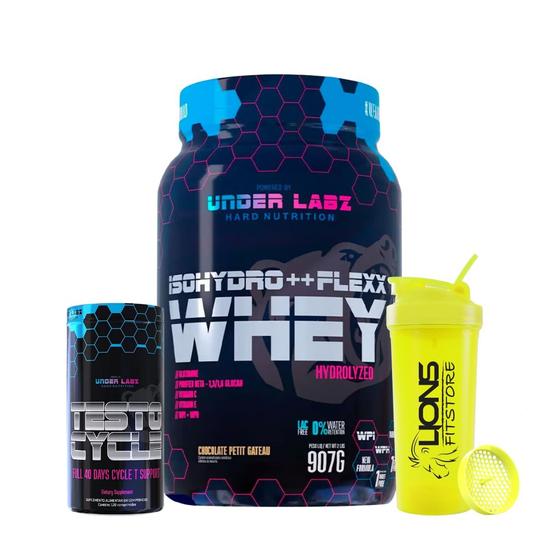 Imagem de Isohydro++ flexx whey under labz + testo cycle 120 tabs under labz + coqueteleira cor sortida