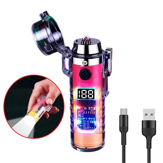 Imagem de Isqueiro Elétrico A Prova De Vento Plasma Com Lanterna Recarregável Degradê HB2561