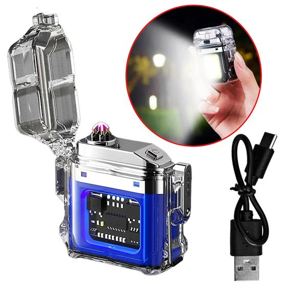 Imagem de Isqueiro Elétrico Plasma Recarregável USB Com Lanterna A Prova De Vento Futuristico TB1905