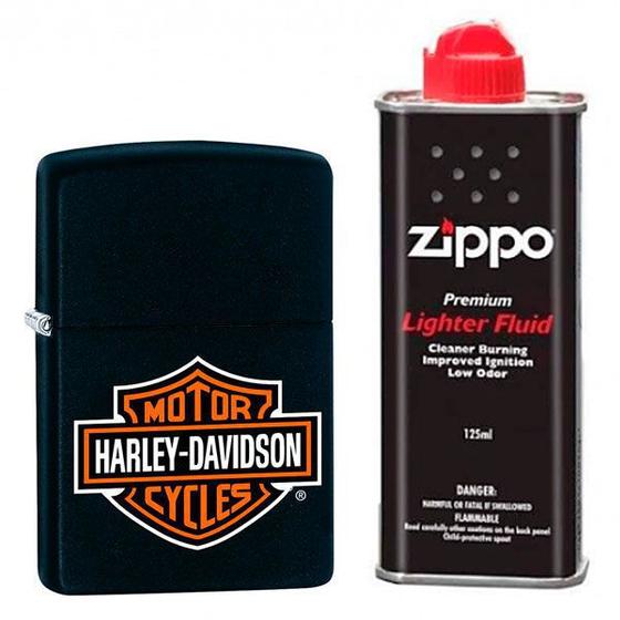 Imagem de Isqueiro Zippo Classic Harley-Davidson Preto Fosco (Black Matte) 218HD.H252  + Fluído Zippo 125ml