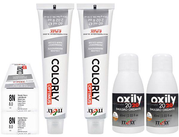 Imagem de Itely  Kit c/2 Tintas Colorly 8N Louro Claro 60 ml + 2 Oxily 20 Volumes 60 ml