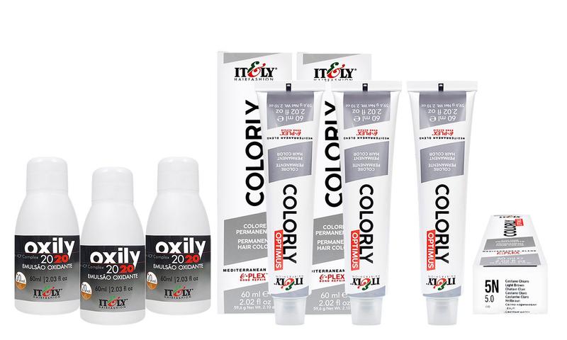 Imagem de Itely  Kit c/3 Tintas Colorly 5N Castanho Claro 60 ml + 3 Oxily 20 Volumes 60 ml