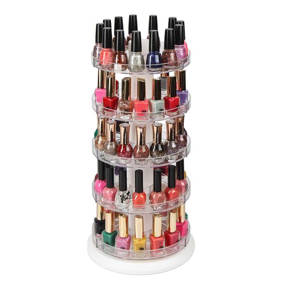 Imagem de J JACKCUBE DESIGN Acrilic Rotating Nail Polish Display Stand Rack spinning Comporta 115 - 195 garrafas, organizador de suporte de armazenamento de 5 níveis para esmalte, maquiagem, óleo essencial e muito mais- MK548A