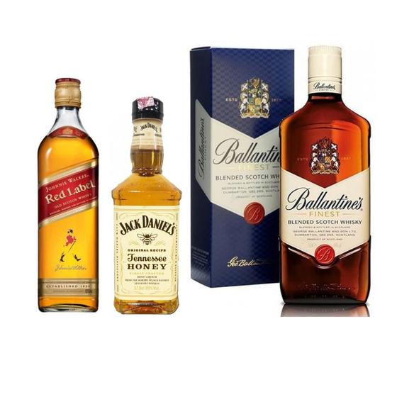 Jack Daniels Mel 375ml+Red Label 500ml+ Whisky Escocês 750ml Jack