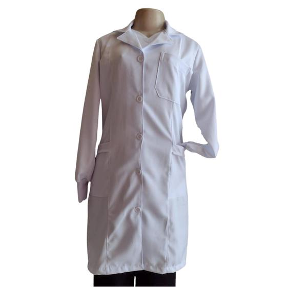 Imagem de Jaleco De Enfermagem Feminino Gabardine 100% poliéster branco Manga Longa  acinturado