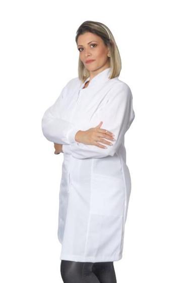 Imagem de Jaleco feminino gabardine branco botão manga longa
