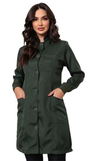 Imagem de Jaleco Feminino Oxford com punhos Verde Musgo Botões Capri