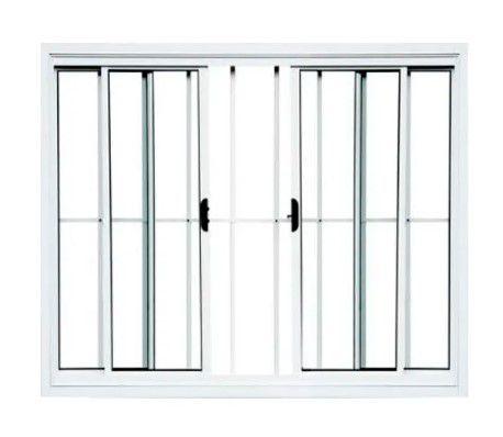 Imagem de Janela 4 Folhas Vidro c/Grade - Alumínio Branco - Linha 18 Modular