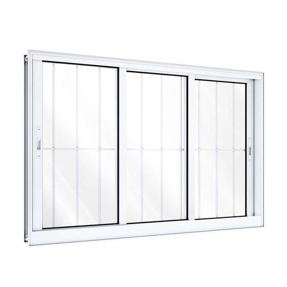 Imagem de Janela de Alumínio de Correr 100 x 200 x 14 cm 3 Folhas com Grade Lucasa