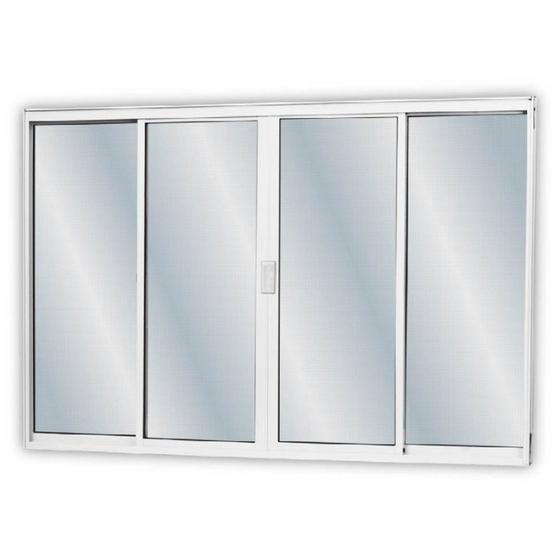 Janela de Alumínio de Correr 100x150cm 4 Folhas 2 Fixas com Vidro Liso Linha Soft MGM Branco Imagem de Janela de Alumínio de Correr 100x150cm 4 Folhas 2 Fixas com Vidro Liso Linha Soft MGM Branco