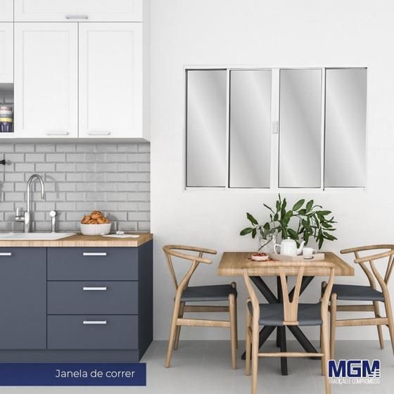 Imagem de Janela de Alumínio de Correr 100x150cm 4 Folhas 2 Fixas com Vidro Liso Linha Soft MGM Branco