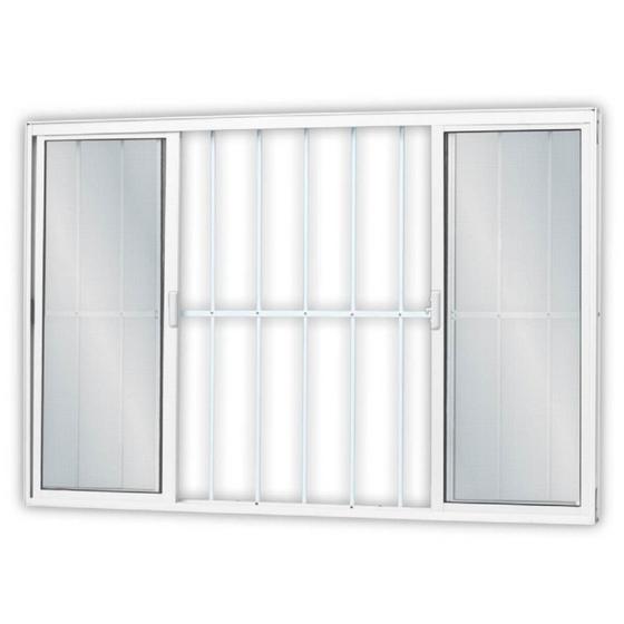 Imagem de Janela de Alumínio de Correr 120x150cm 4 Folhas 2 Fixas com Grade e Vidro Liso Linha Soft MGM
