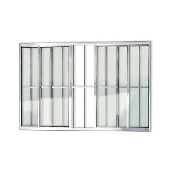 Imagem de Janela de Aluminio de Correr 120x150cm 4 Folhas com Grade e Vidro Liso Confort Brimak
