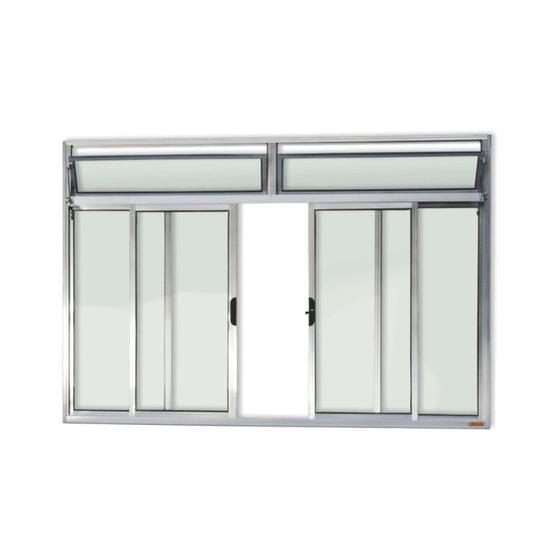 Imagem de Janela de Aluminio de Correr com Bandeira 100x150cm 4 Folhas com Vidro Liso Plus Brimak