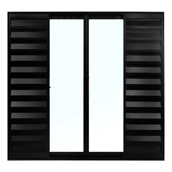 Imagem de Janela de Alumínio Preto Veneziana de Correr 6 Folhas Sem Grade CMC Modular - 1.00 (L) X 1.00 (A)