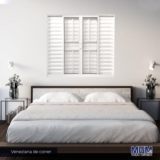 Imagem de Janela de Alumínio Veneziana 100x150cm 6 Folhas com Grade e Vidro Liso Soft Plus MGM Branco