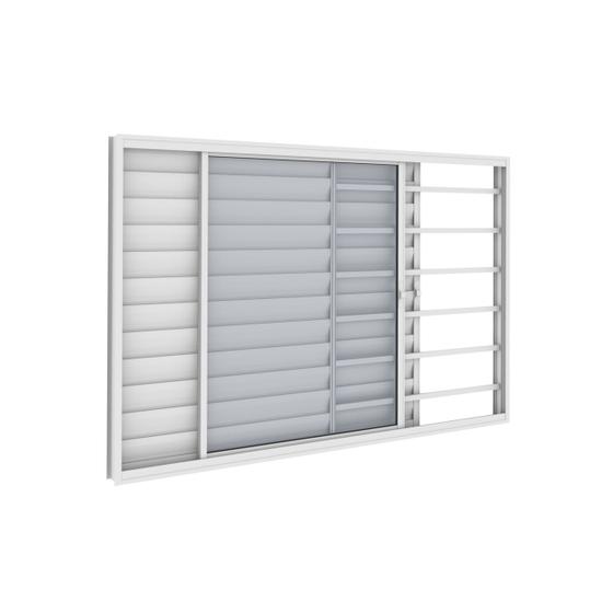 Imagem de Janela Veneziana 3 Folhas 1,20m x 1,00m Com Grade Horizontal em Alumínio Branco com Vidro   Vitrolar