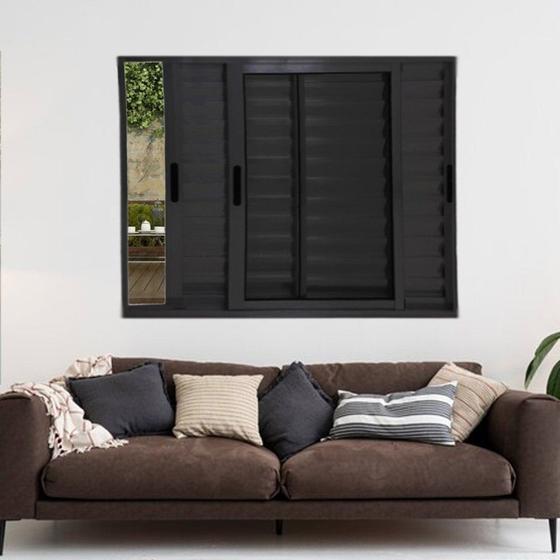 Imagem de Janela Veneziana de Alumínio 3 Folhas Móveis 100x150cm Linha 25 Preto