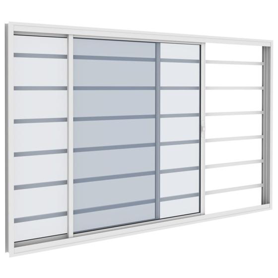 Imagem de Janela Vitro 2 Folhas 1,50m x 1m Com Grade Horizontal em Alumínio Branco com Vidro  Vitrolar