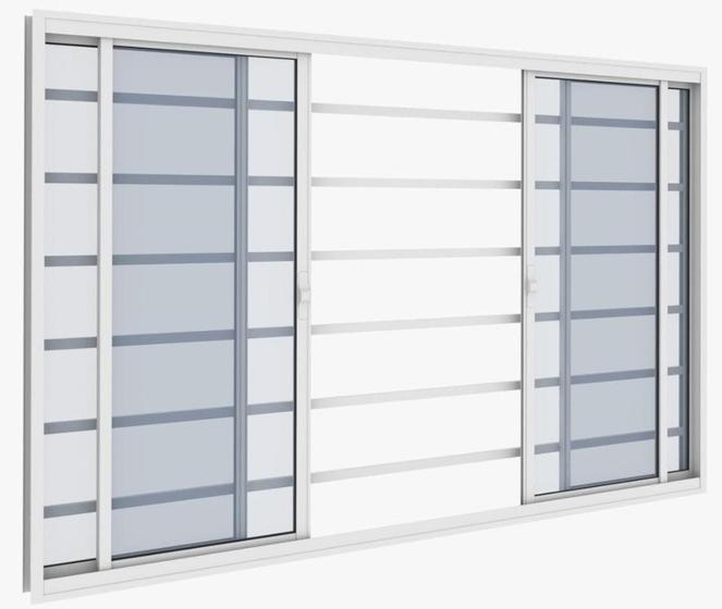 Janela Vitrô 4 Folhas 1,20m x 1m Com Grade Horizontal em Alumínio Branco com Vidro Vitrolar Menor preço em Janela Vitrô 4 Folhas 1,20m x 1m Com Grade Horizontal em Alumínio Branco com Vidro Vitrolar
