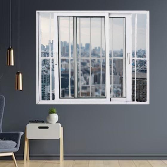 Imagem de Janela Vitrô de Alumínio 2 Folhas Móveis 120 X 150cm Linha 25 com Grade