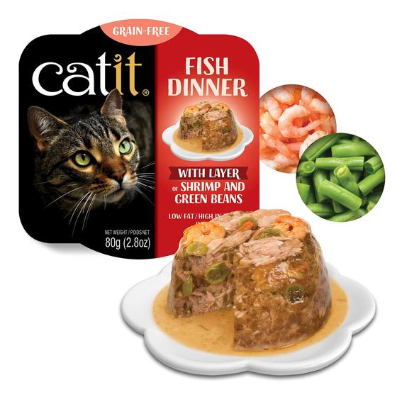 Imagem de Jantar de comida úmida para gatos Catit Fish com camarão e feijão verde